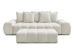 3er Sofa mit Hocker BOBOCHIC EVEREST Stoff chiniert weiss