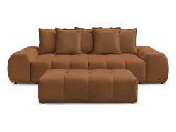 3er Sofa mit Hocker BOBOCHIC EVEREST Stoff chiniert orange