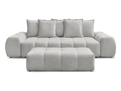 3er Sofa mit Hocker BOBOCHIC EVEREST Stoff chiniert hellgrau