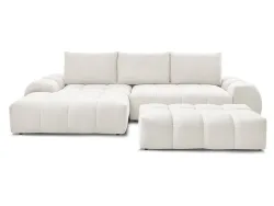 Ecksofa mit Hocker BOBOCHIC EVEREST Stoff mit Textur weiss