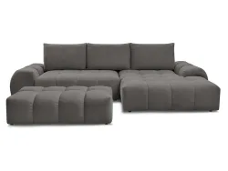 Ecksofa mit Hocker BOBOCHIC EVEREST Stoff mit Textur dunkelgrau