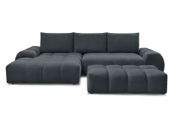 Ecksofa mit Hocker BOBOCHIC EVEREST Stoff mit Textur blau
