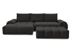 Ecksofa mit Hocker BOBOCHIC EVEREST Stoff mit Textur schwarz