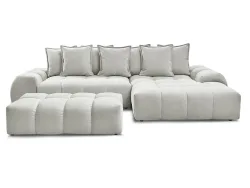 Ecksofa mit Hocker BOBOCHIC EVEREST Stoff mit Textur hellgrau