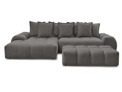 Ecksofa mit Hocker BOBOCHIC EVEREST Stoff mit Textur dunkelgrau