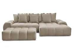 Ecksofa mit Hocker BOBOCHIC EVEREST Stoff mit Textur taupe