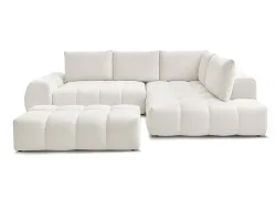 Ecksofa mit Hocker BOBOCHIC EVEREST Stoff mit Textur weiss