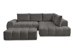 Ecksofa mit Hocker BOBOCHIC EVEREST Stoff mit Textur dunkelgrau