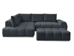 Ecksofa mit Hocker BOBOCHIC EVEREST Stoff mit Textur dunkelblau