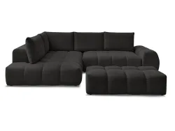 Ecksofa mit Hocker BOBOCHIC EVEREST Stoff mit Textur schwarz