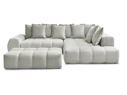 Ecksofa mit Hocker BOBOCHIC EVEREST Stoff mit Textur hellgrau