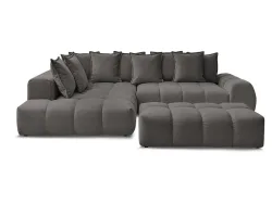 Ecksofa mit Hocker BOBOCHIC EVEREST Stoff mit Textur dunkelgrau