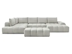 Panorama-Ecksofa mit Hocker BOBOCHIC EVEREST Stoff mit Textur hellgrau