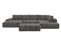 Panorama-Ecksofa mit Hocker BOBOCHIC EVEREST Stoff mit Textur dunkelgrau