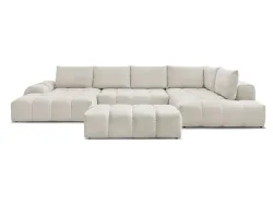 Panorama-Ecksofa mit Hocker BOBOCHIC EVEREST Stoff mit Textur beige