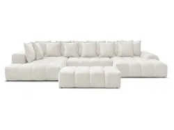 Panorama-Ecksofa mit Hocker BOBOCHIC EVEREST Stoff mit Textur weiss