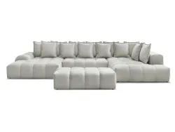 Panorama-Ecksofa mit Hocker BOBOCHIC EVEREST Stoff mit Textur hellgrau