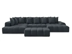 Panorama-Ecksofa mit Hocker BOBOCHIC EVEREST Stoff mit Textur dunkelblau