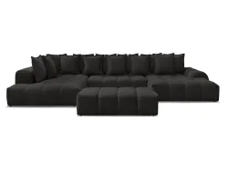 Panorama-Ecksofa mit Hocker BOBOCHIC EVEREST Stoff mit Textur schwarz