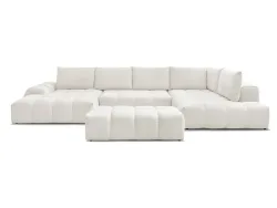 Panorama-Ecksofa mit Hocker BOBOCHIC EVEREST Stoff mit Textur weiss