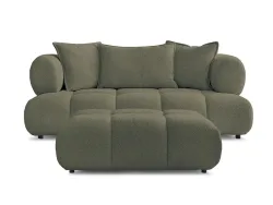 2er Sofa mit Hocker BOBOCHIC ALYA Boucle-Stoff grün