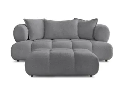 2er Sofa mit Hocker BOBOCHIC ALYA Boucle-Stoff dunkelgrau
