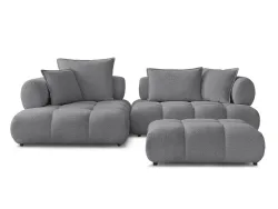 Ecksofa mit Hocker BOBOCHIC ALYA Boucle-Stoff dunkelgrau