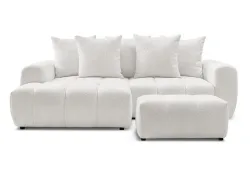 Ecksofa mit Hocker BOBOCHIC ROXELANE Boucle-Stoff weiss