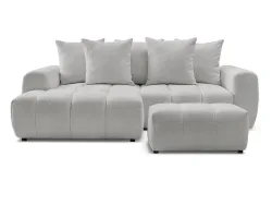 Ecksofa mit Hocker BOBOCHIC ROXELANE Boucle-Stoff hellgrau