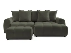 Ecksofa mit Hocker BOBOCHIC ROXELANE Stoff chiniert grün
