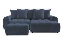 Ecksofa mit Hocker BOBOCHIC ROXELANE Stoff chiniert dunkelblau
