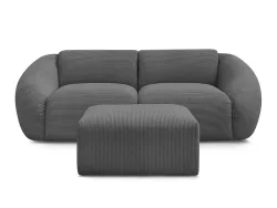2er Sofa mit Hocker BOBOCHIC TINA Cord-Stoff dunkelgrau