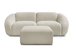 2er Sofa mit Hocker BOBOCHIC TINA Boucle-Stoff beige