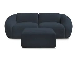2er Sofa mit Hocker BOBOCHIC TINA Boucle-Stoff dunkelblau