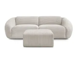 3er Sofa mit Hocker BOBOCHIC TINA Cord-Stoff beige