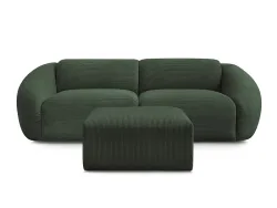 3er Sofa mit Hocker BOBOCHIC TINA Cord-Stoff grün