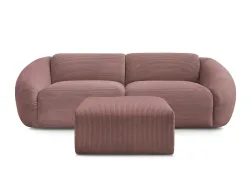 3er Sofa mit Hocker BOBOCHIC TINA Cord-Stoff rosa