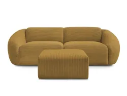 3er Sofa mit Hocker BOBOCHIC TINA Cord-Stoff gelb