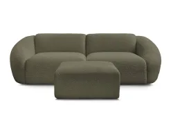 3er Sofa mit Hocker BOBOCHIC TINA Boucle-Stoff grün