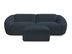 3er Sofa mit Hocker BOBOCHIC TINA Boucle-Stoff dunkelblau