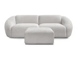 3er Sofa mit Hocker BOBOCHIC TINA Boucle-Stoff hellgrau