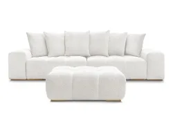 3er Sofa mit Hocker BOBOCHIC ANAKIN Boucle-Stoff weiss