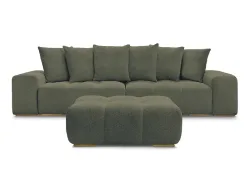 3er Sofa mit Hocker BOBOCHIC ANAKIN Boucle-Stoff grün