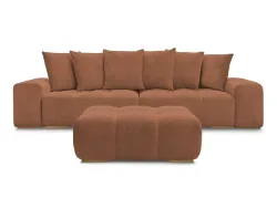 3er Sofa mit Hocker BOBOCHIC ANAKIN Boucle-Stoff orange