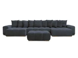 Panorama-Ecksofa mit Hocker BOBOCHIC ANAKIN Boucle-Stoff dunkelblau