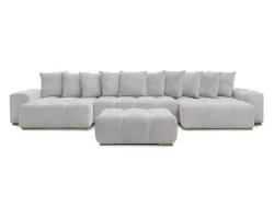 Panorama-Ecksofa mit Hocker BOBOCHIC ANAKIN Boucle-Stoff hellgrau