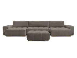 Panorama-Ecksofa mit Hocker BOBOCHIC ANAKIN Boucle-Stoff rotbraun