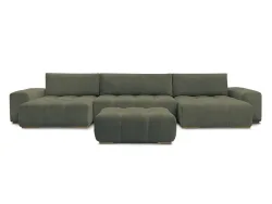 Panorama-Ecksofa mit Hocker BOBOCHIC ANAKIN Boucle-Stoff grün