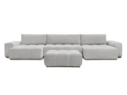 Panorama-Ecksofa mit Hocker BOBOCHIC ANAKIN Boucle-Stoff hellgrau