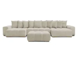 Panorama-Ecksofa mit Hocker BOBOCHIC ANAKIN Boucle-Stoff beige